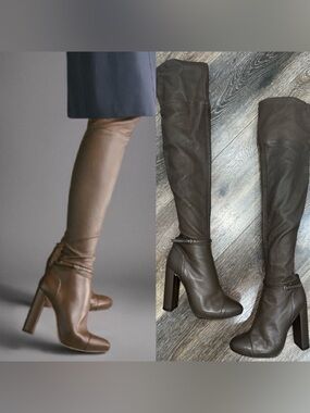 MASSIMO DUTTI OTK Stretch Leather High Heel Boots In Brown 🤎